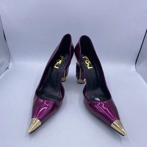 S FSJ purple pointy toe crystal chunky heels pumps shoes